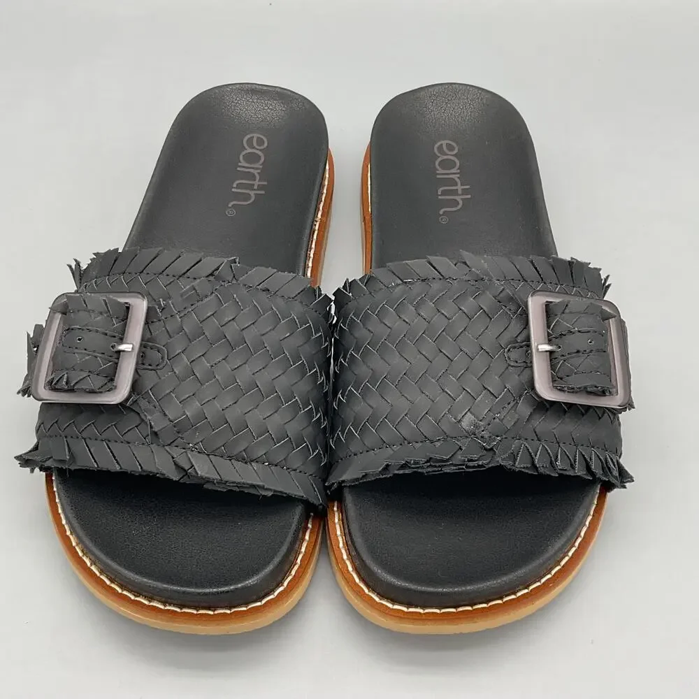 NEW earth Women’s Fontane Woven Flat Sandals Black Size 8.5M